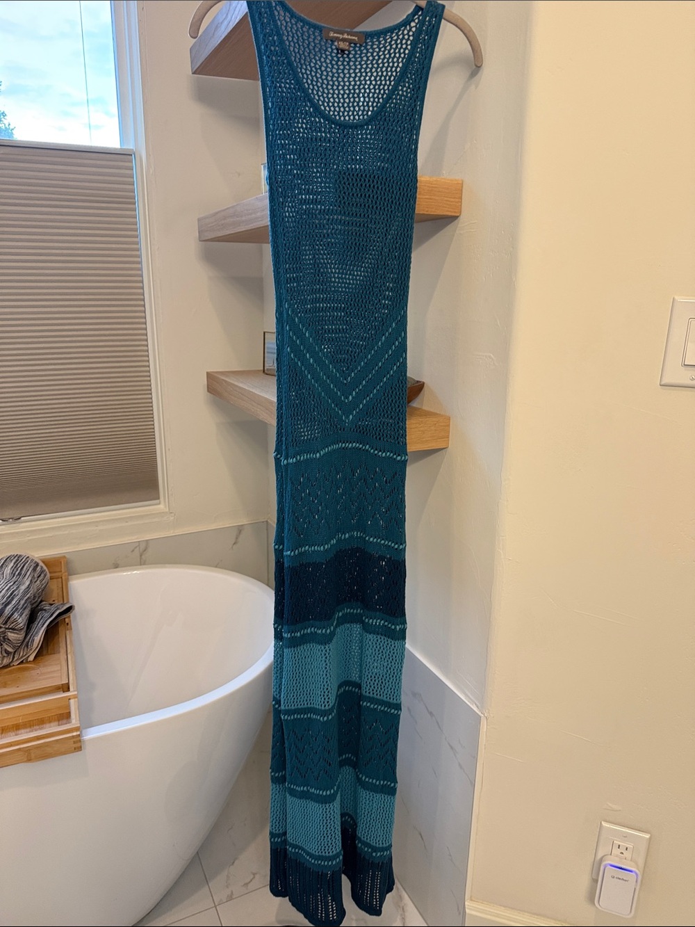 Tommy Bahama Teal blue maxi dress with silk sheath underneath.